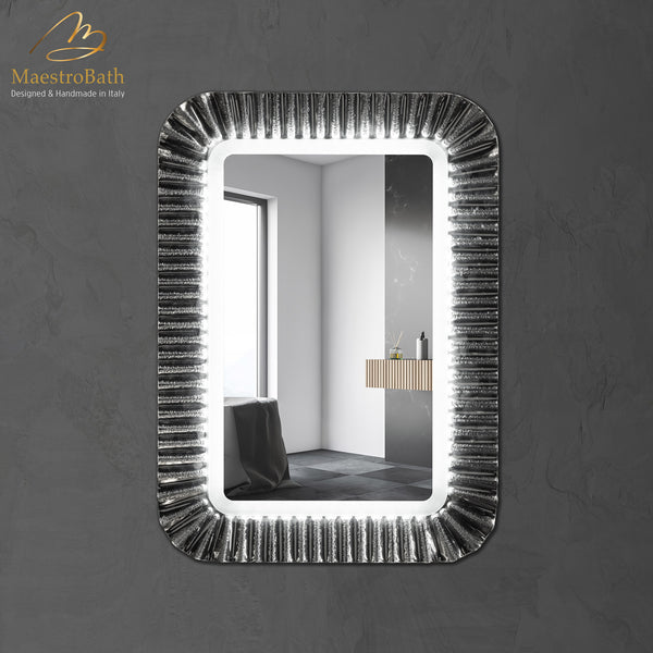 Sun Luxury Rectangular Single Vanity Mirror | Silver