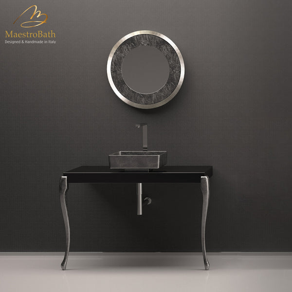 Silver Leaf Bathroom Vanity Console #color_black and silver