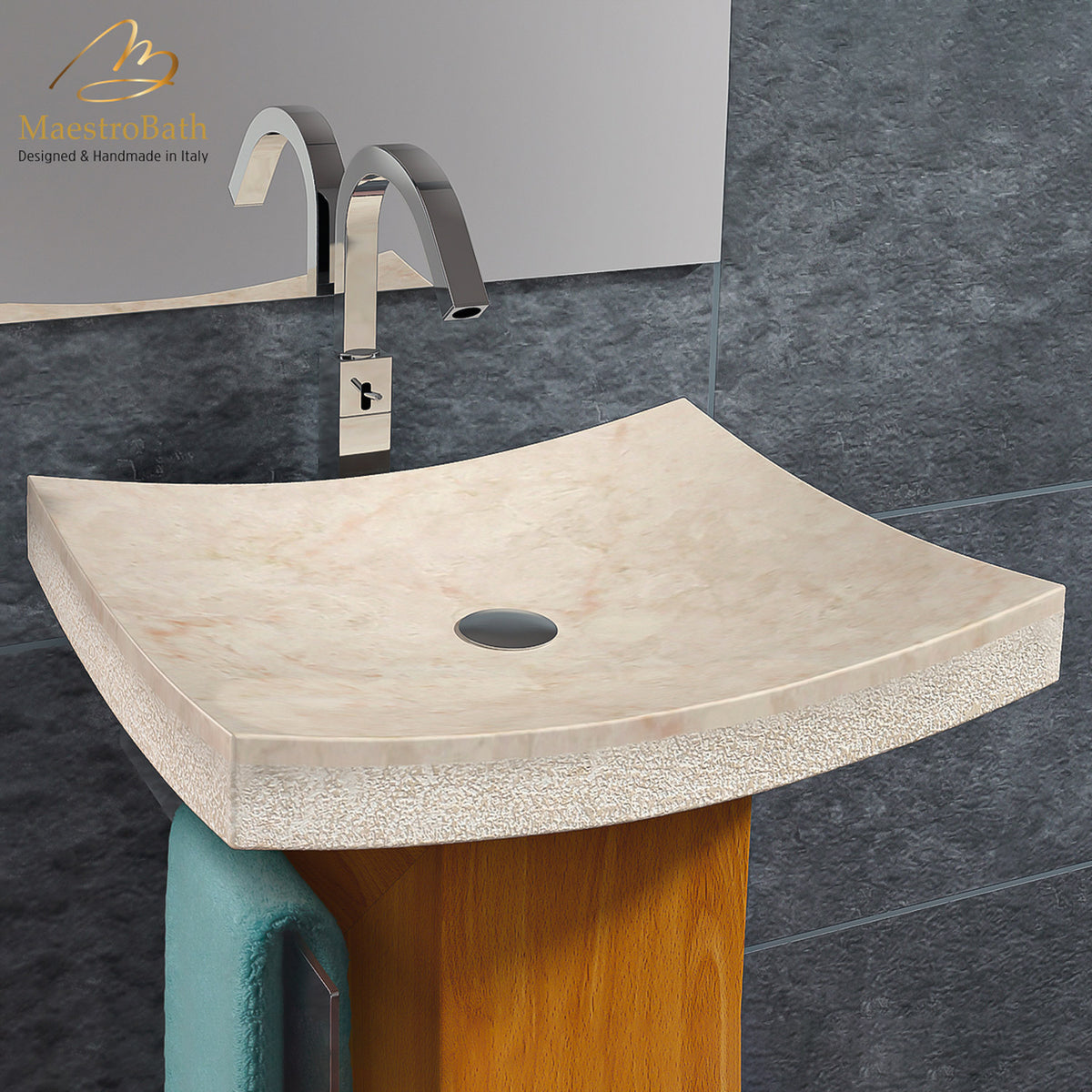 Stone Arrecife Beige Contemporary Natural Stone Sink, shown in beige, 20 inch by 16 inch with a 5 inch basin depth