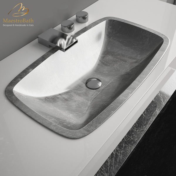 Pert Open Drop-In Bath Sink | Silver Leaf #color_silver leaf