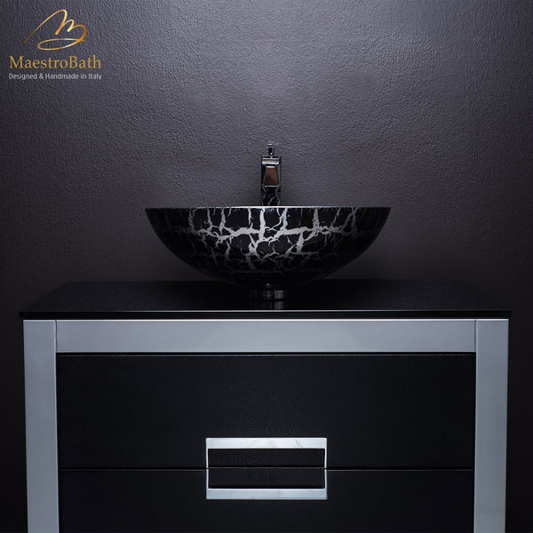 32 inch bathroom vanity with top | Black and Silver