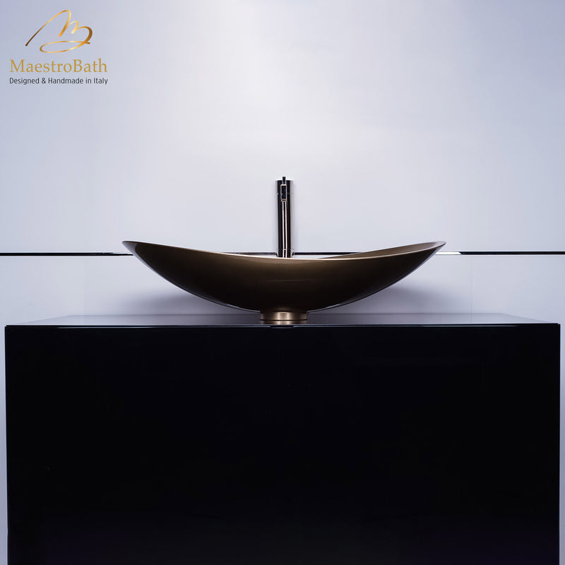 Modern vessel sink and faucet combo | Champagne