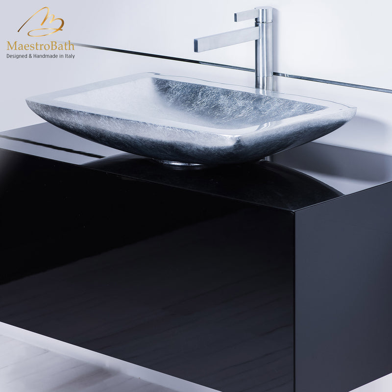 Modern black bathroom vanity with vessel sink combo | Black and Silver