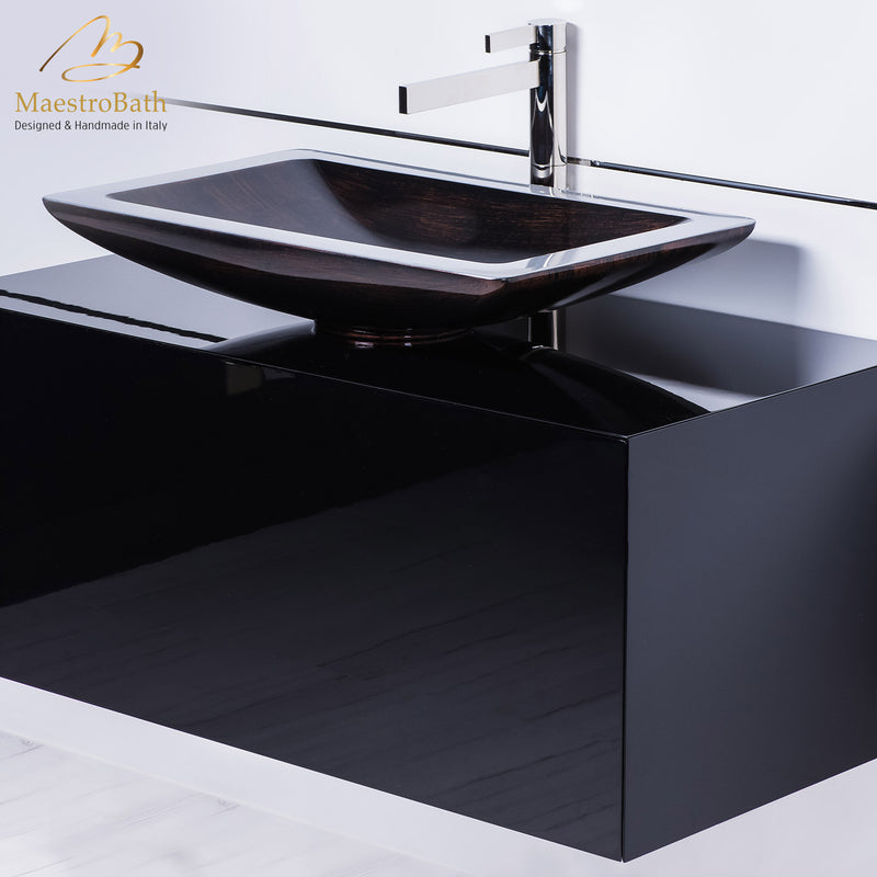 40 inch black bathroom vanity with rectangular vessel sink and faucet combo