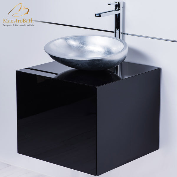Modern Italian 20 inch vanity sink combo | Black and silver