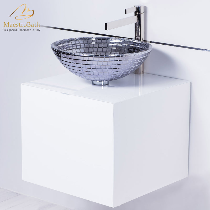 Modern Mosaic vessel sink with polished chrome faucet combo