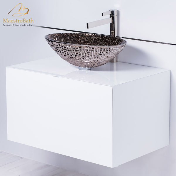 Luxury Italian platinum crystal vessel sink and faucet combo