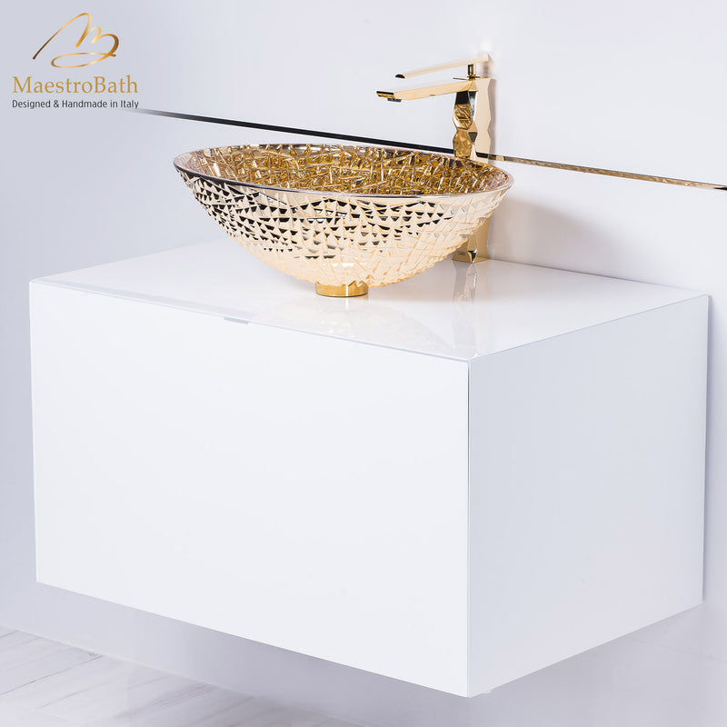 Luxury designer white and gold bathroom fixture selection