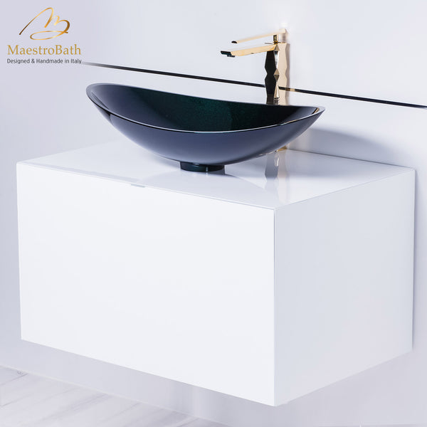 Chic Italian Starlight Black Vessel Sink with Gold Faucet Combo