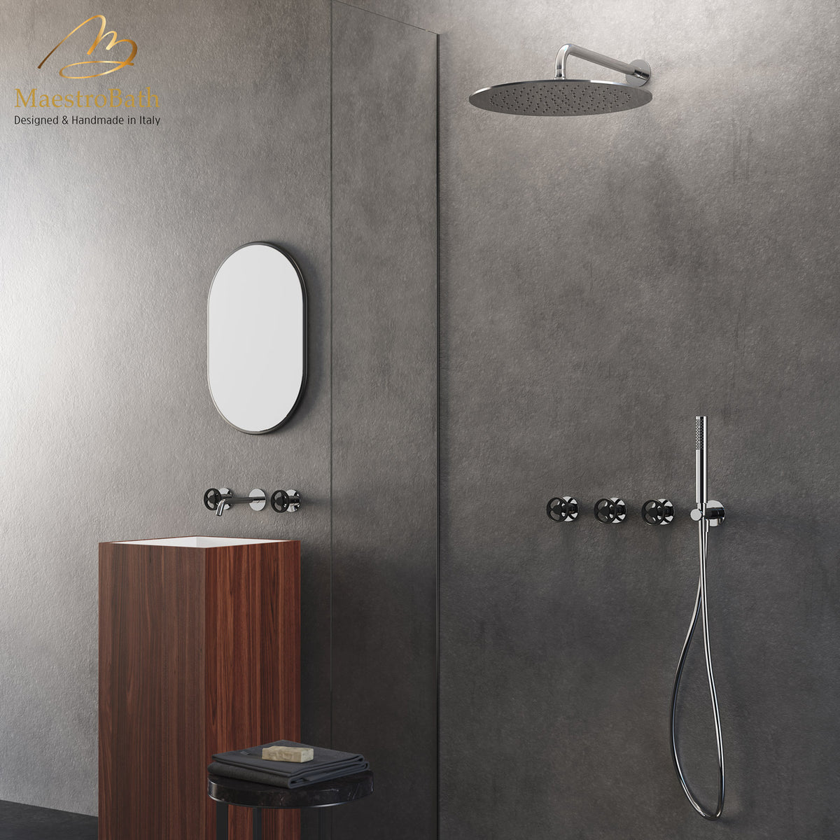 Country Complete Shower Set, shown in polished chrome, made of solid brass