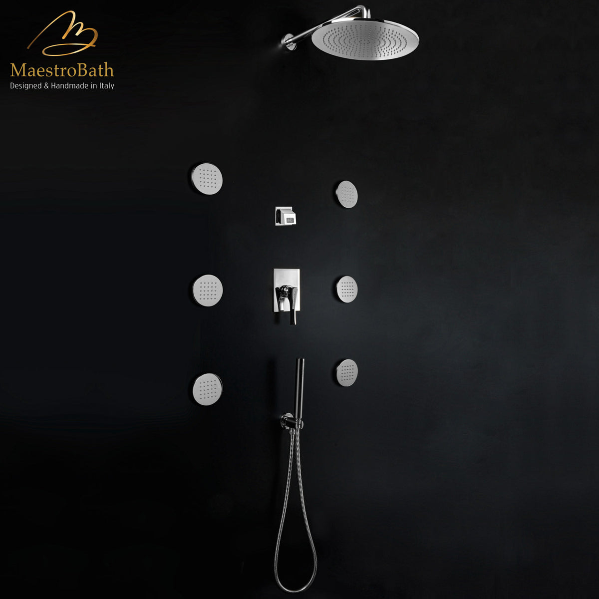 Skip Diamond Complete Shower Set, shown in polished chrome, made of solid brass