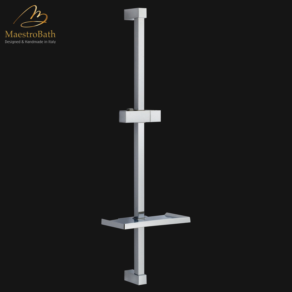 Wall mounted brass shower sliding bar, shown in polished chrome, 32.8 inch by 2.9 inch