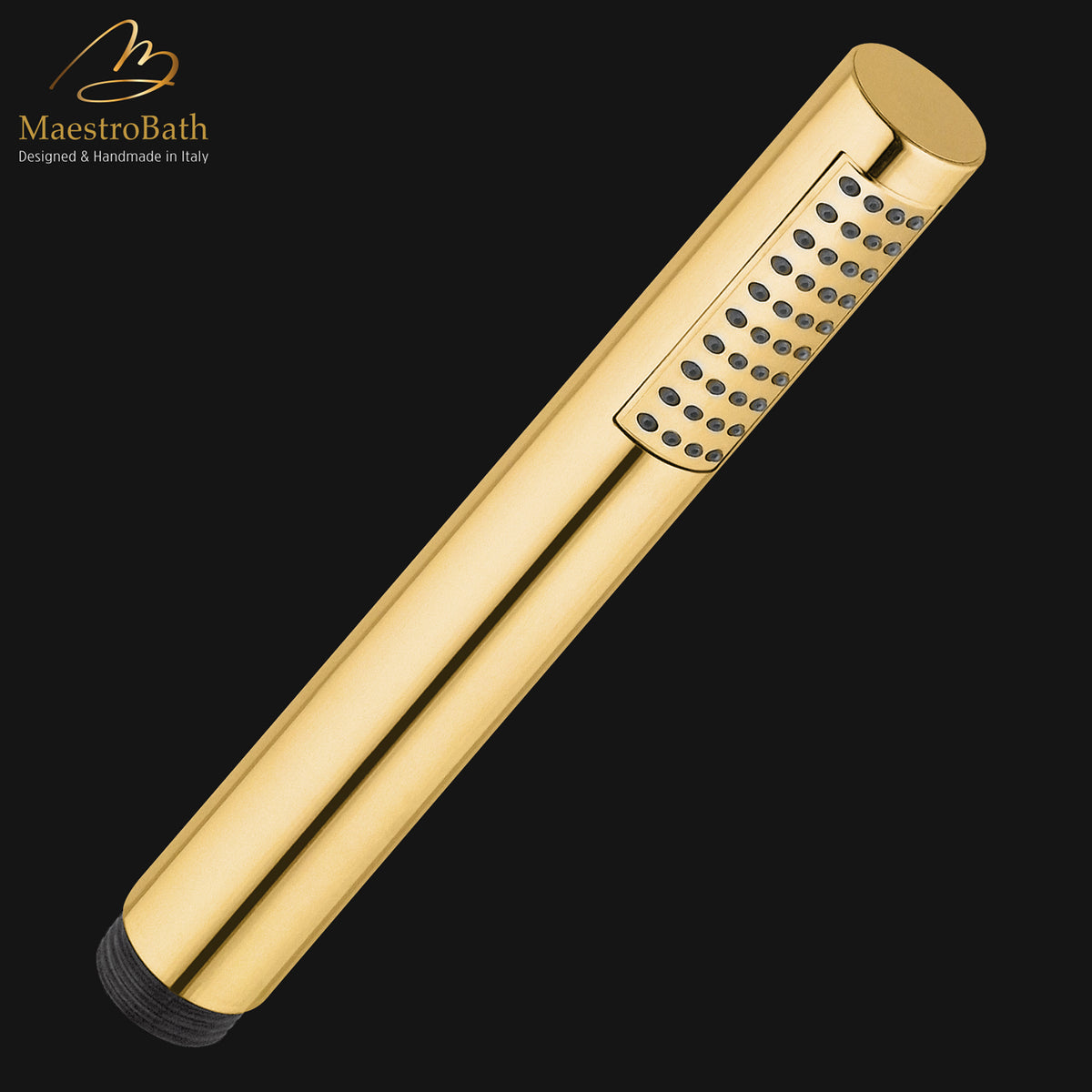 Handheld brass hand shower, shown in polished gold