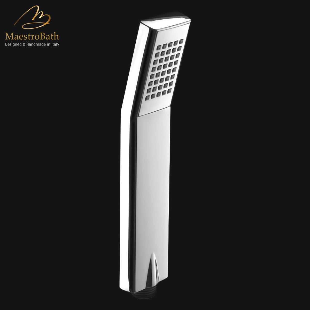 Handheld brass hand shower, shown in polished chrome, made of solid brass