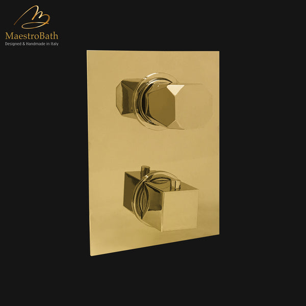 Ikon Thermostatic Concealed Bath & Shower With Diverter 2 Ways | Polished Gold