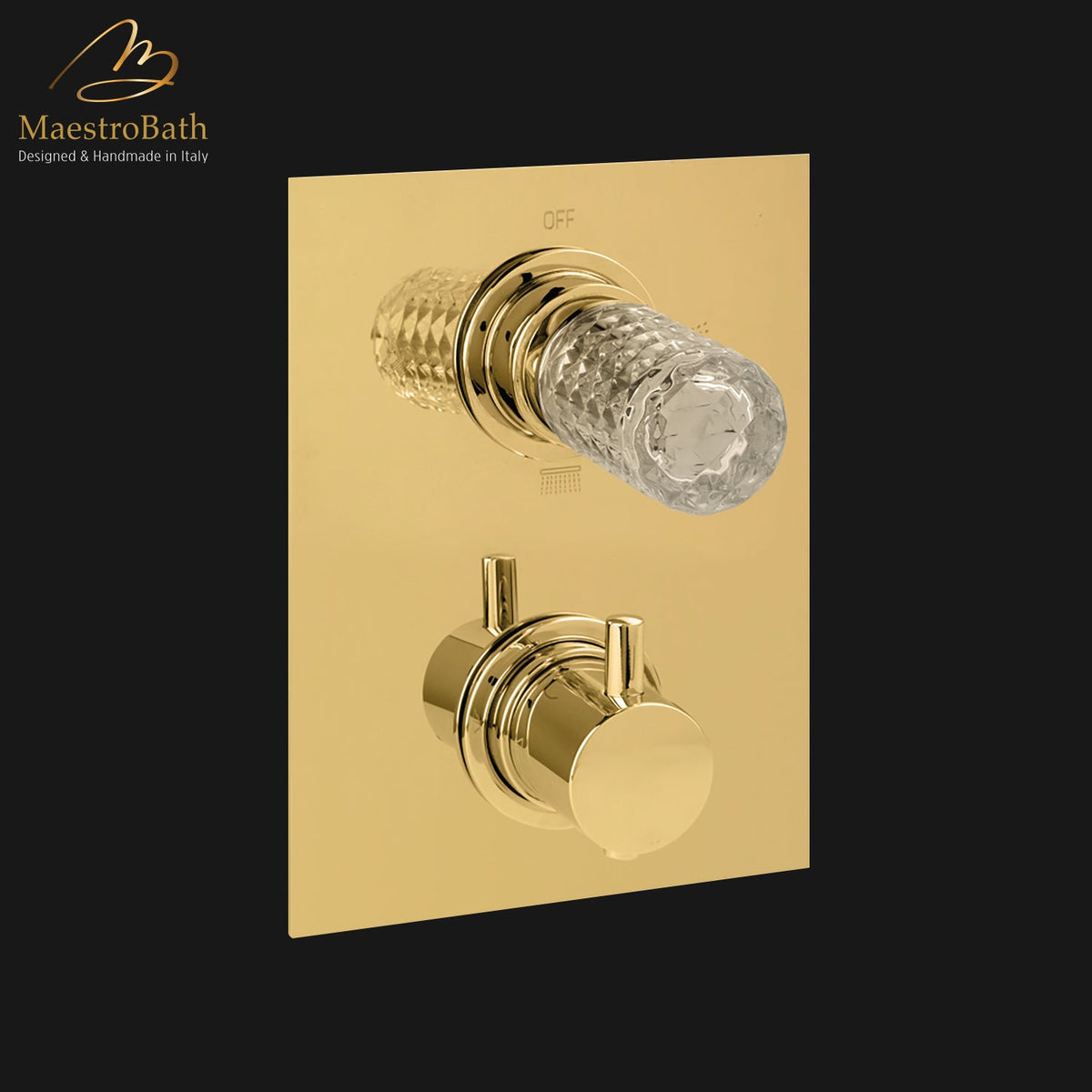 Kyros Thermostatic Concealed Bath and Shower With Diverter 3 ways, shown in polished gold, with thermostatic control