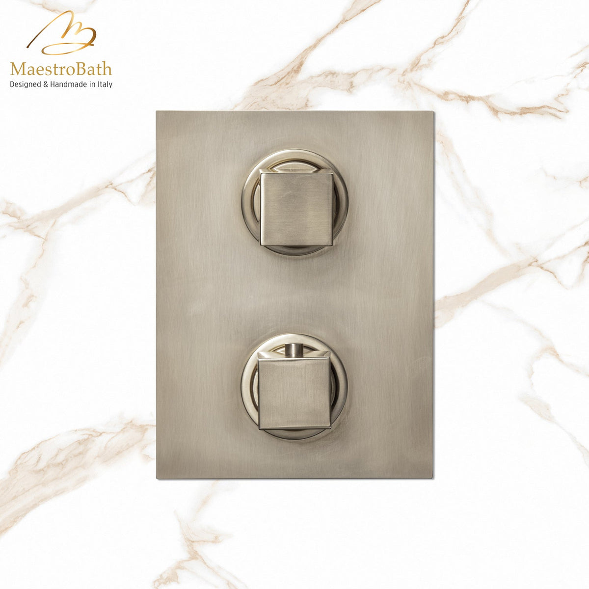 Kuadrat Thermostatic Concealed Bath and Shower With Diverter 2 Ways, shown in brushed nickel, with thermostatic control
