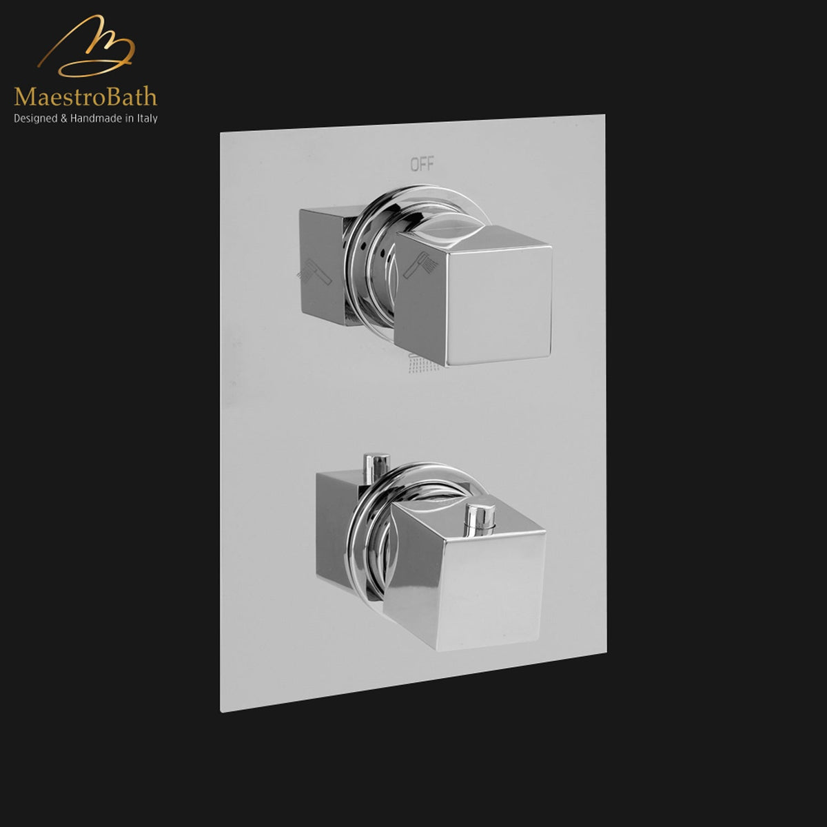 Kuadrat Thermostatic Concealed Bath and Shower With Diverter 2 Ways, shown in polished chrome, with thermostatic control