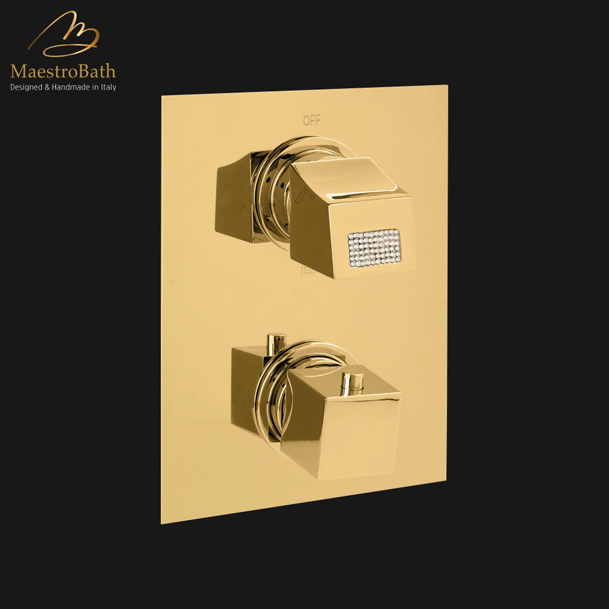 Skip Diamond Thermostatic Concealed Bath and Shower With Diverter 2 Ways, shown in polished gold, with thermostatic control