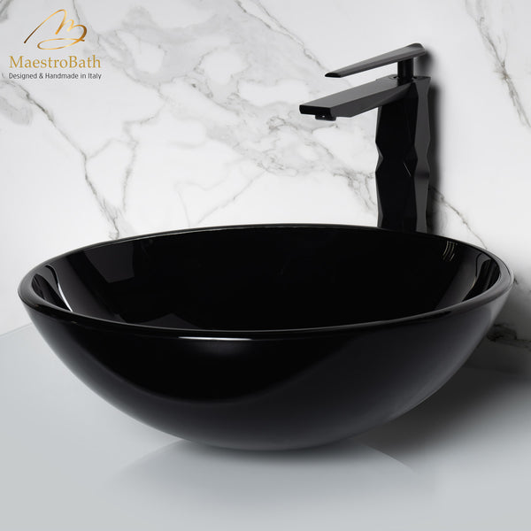 Luxury Round Black Crystal Vessel Sink