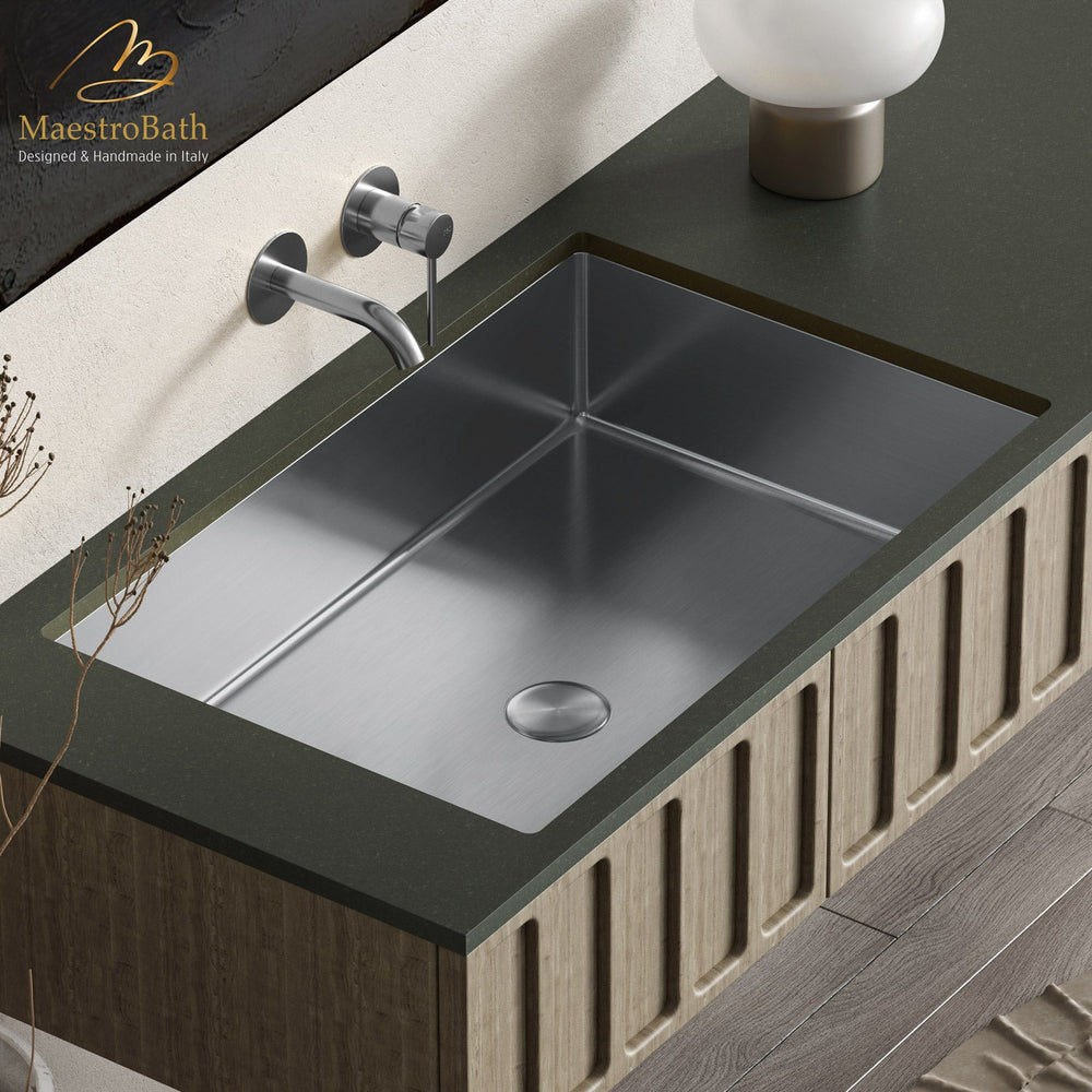 Rectangular Under-mount Sink | Brushed Chrome | MaestroBath