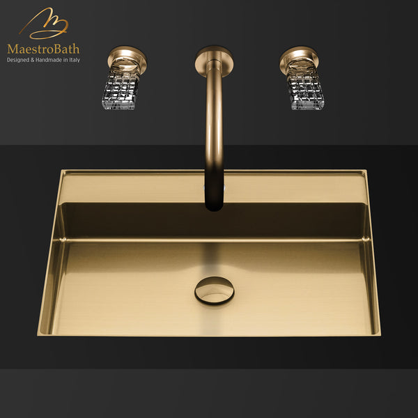Modern Rectangular Under-mount Sink #color_brushed gold