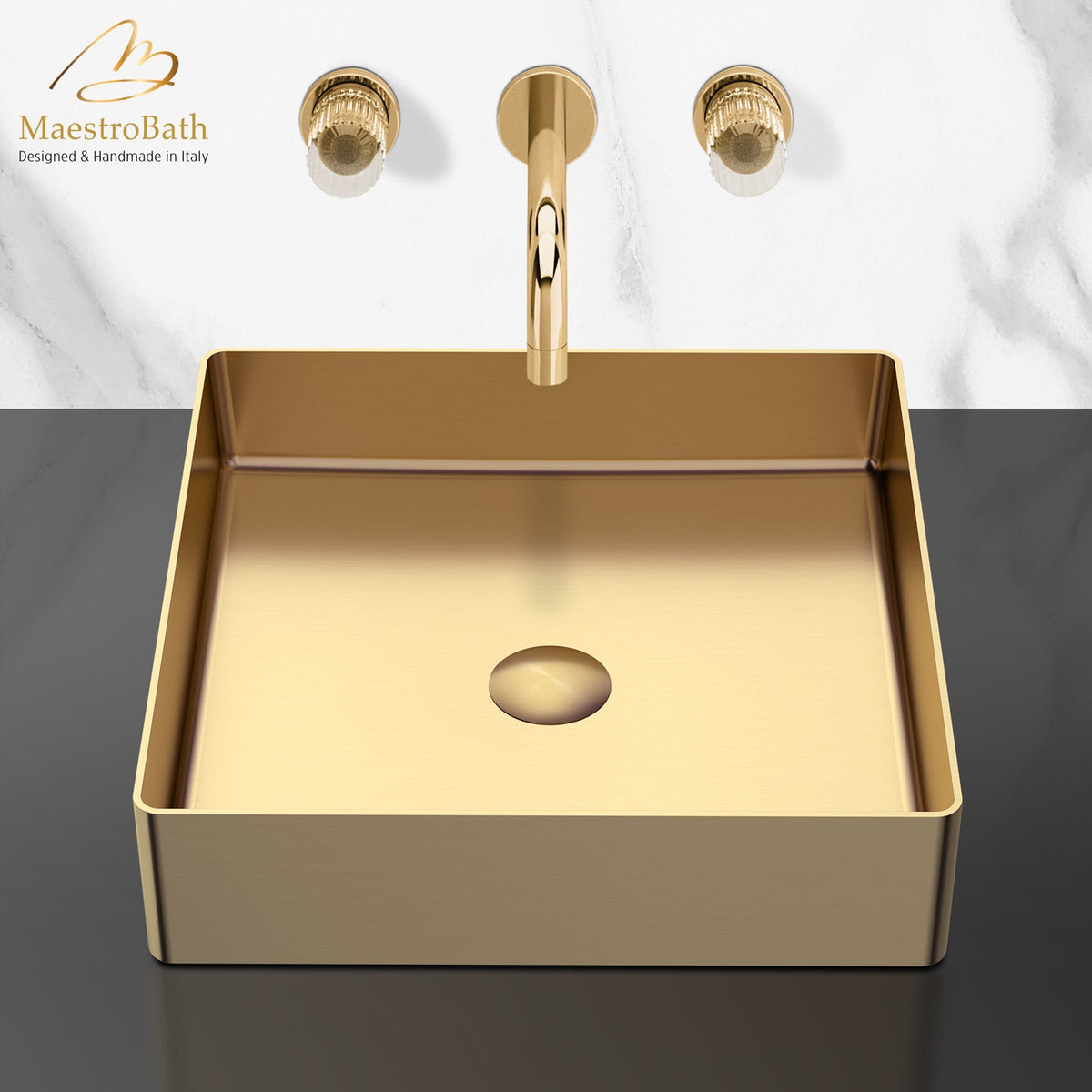 Modern Square Vessel Sink #color_brushed gold