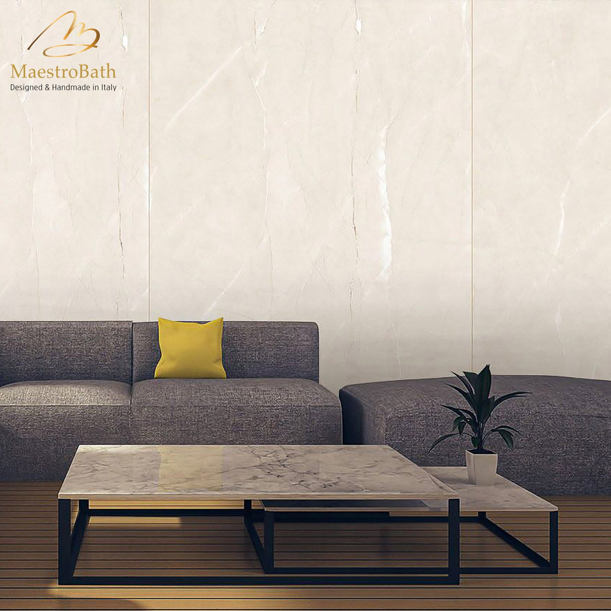 Bone Luxury Tile, shown in cream, 62.9 inch by 31.4 inch per panel