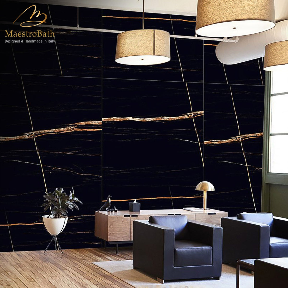 Desert Luxury Tile, shown in black, 62.9 inch by 31.4 inch per panel
