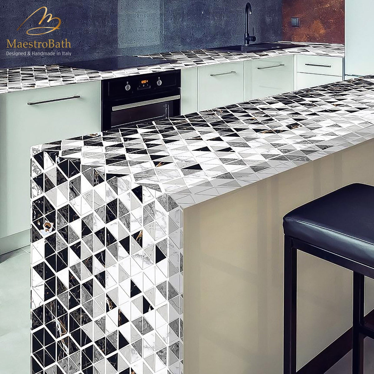 Diamond Luxury Tile, shown in black and white, 62.9 inch by 31.4 inch per panel