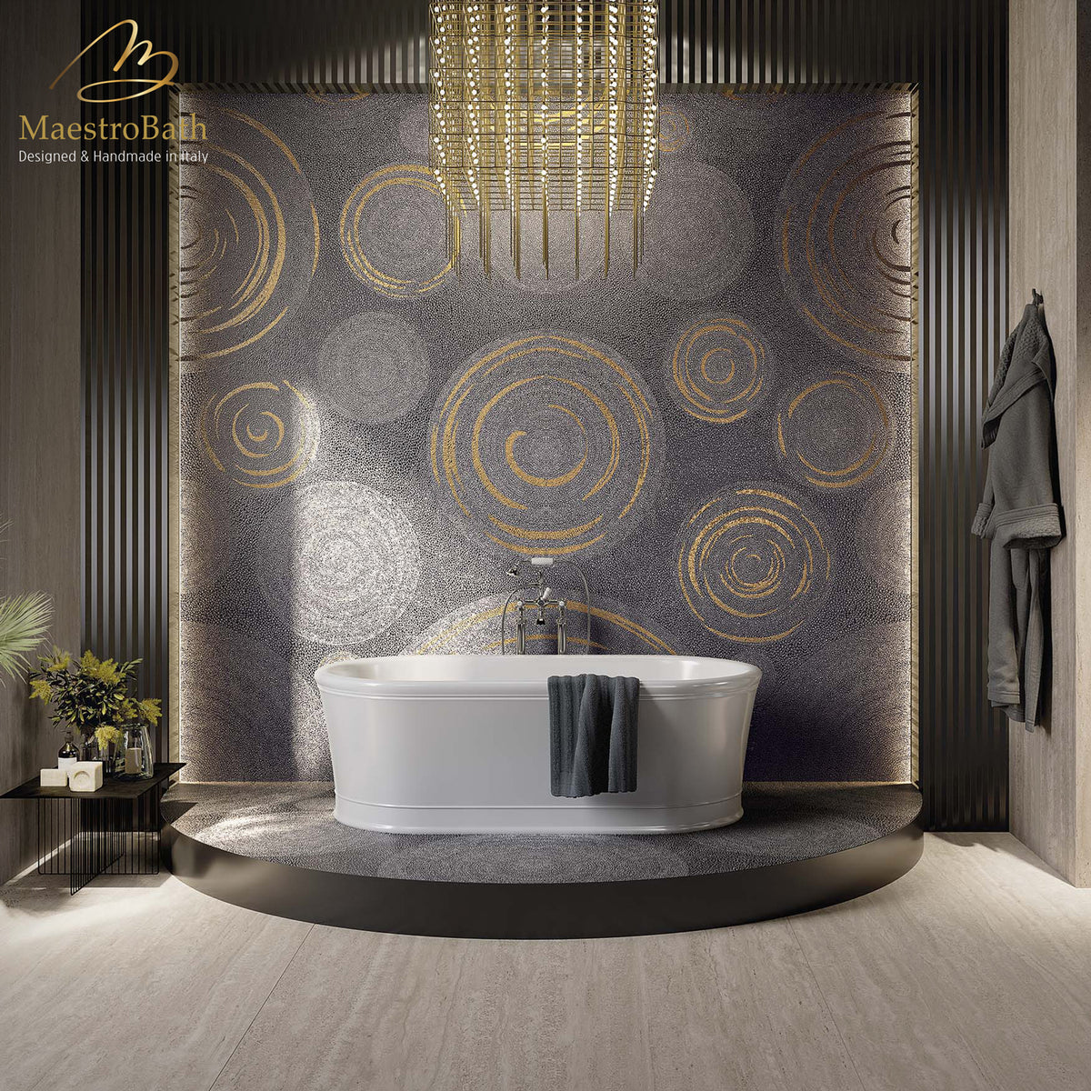 Vik Luxury Tile, shown in black and gold, 125.9 inch by 62.9 inch per panel