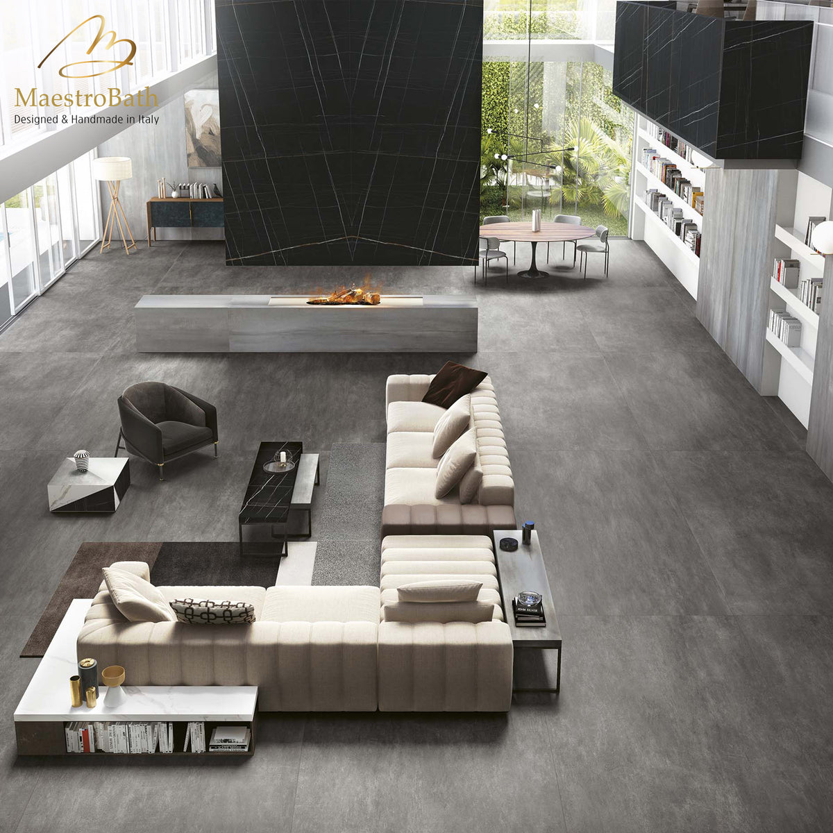 Sahara Luxury Tile, shown in black, 125.9 inch by 62.9 inch per panel