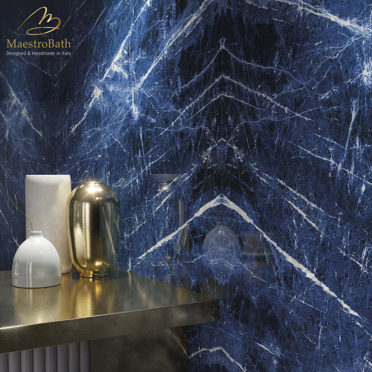 Precious Luxury Tile, shown in sodalite, 125.9 inch by 62.9 inch per panel