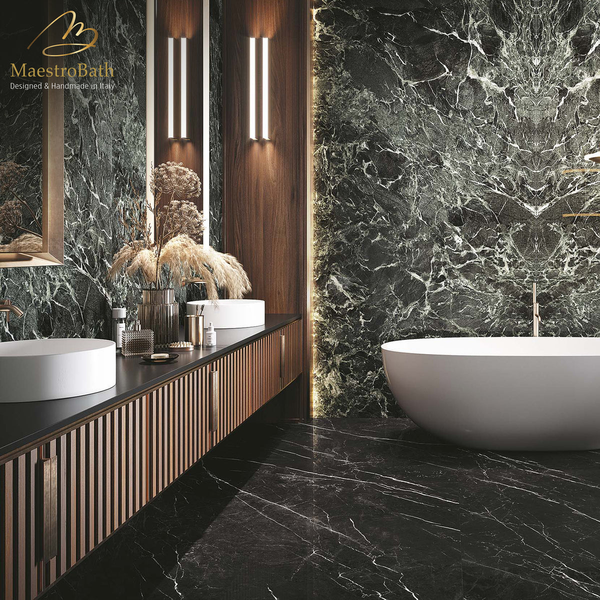 Verde Luxury Tile, shown in green, 125.9 inch by 62.9 inch per panel