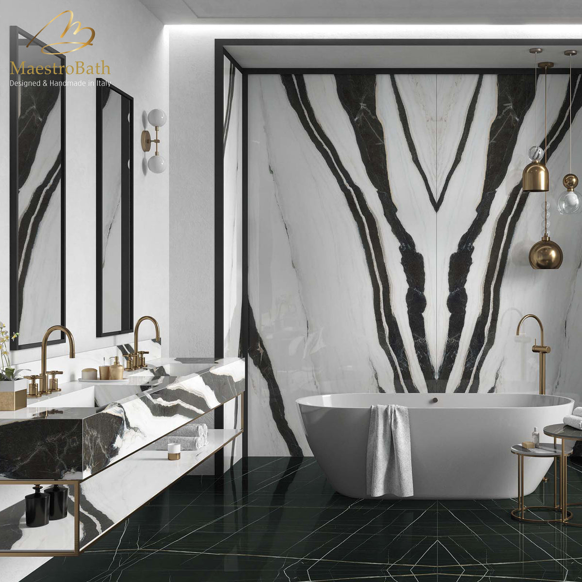 Panda Luxury Tile, shown in black and white, 125.9 inch by 62.9 inch per panel
