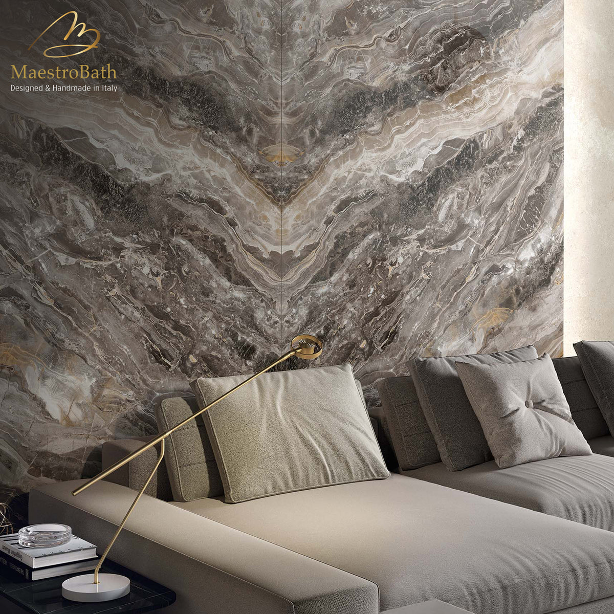 Orobico Luxury Tile, shown in brown, 110.2 inch by 47.2 inch per panel