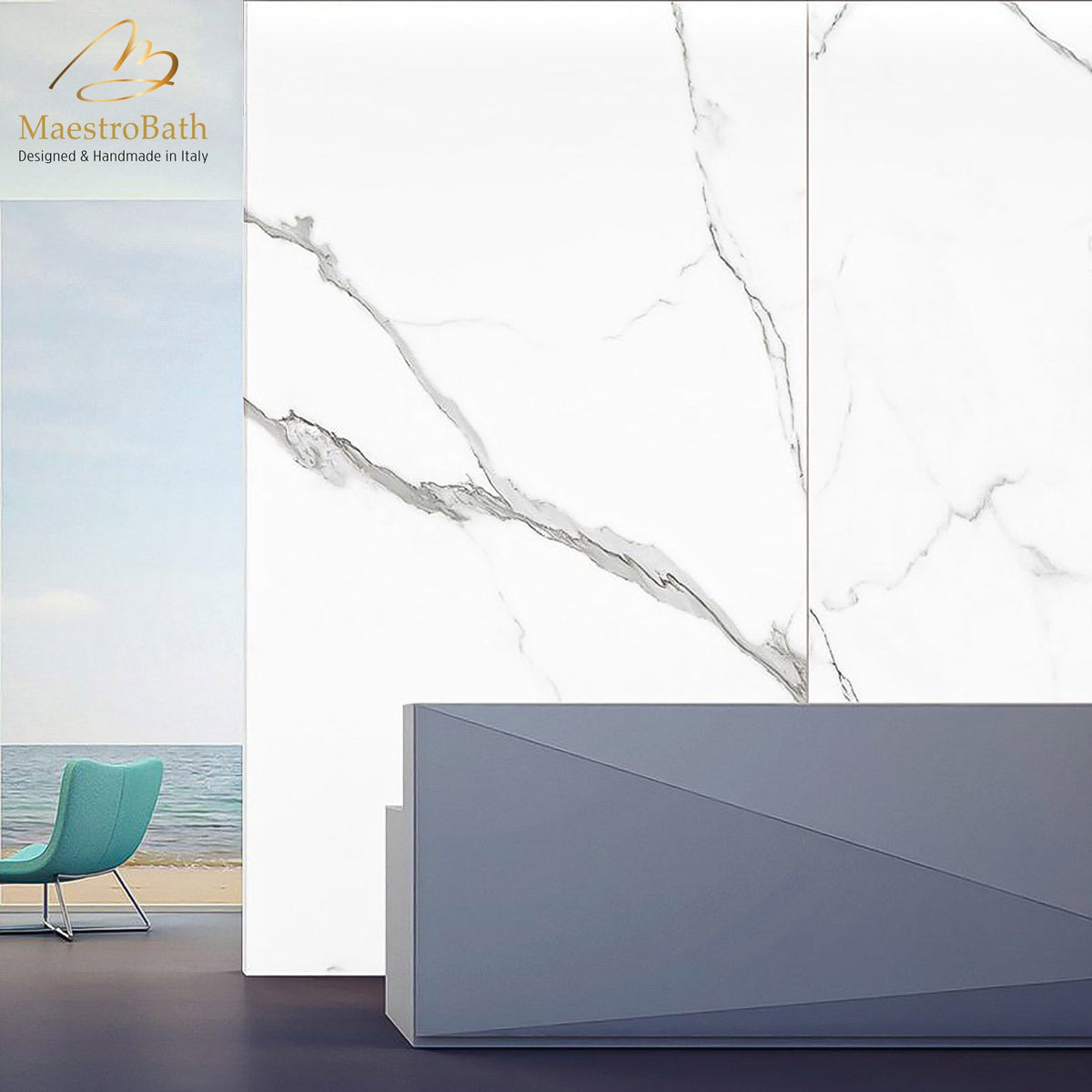 Mojito Luxury Tile, shown in white, 62.9 inch by 31.4 inch per panel