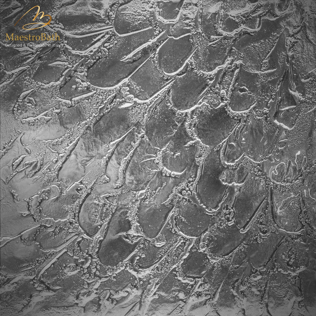 Murano glass tile, shown in mirrored glass, 23.6 inch by 23.6 inch per panel