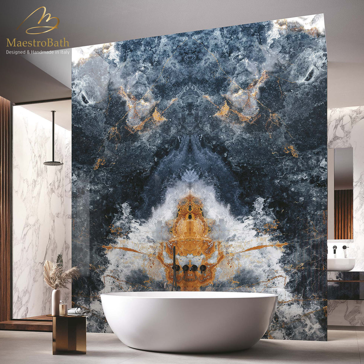 Ocean Luxury Tile, shown in blue, 125.9 inch by 62.9 inch per panel