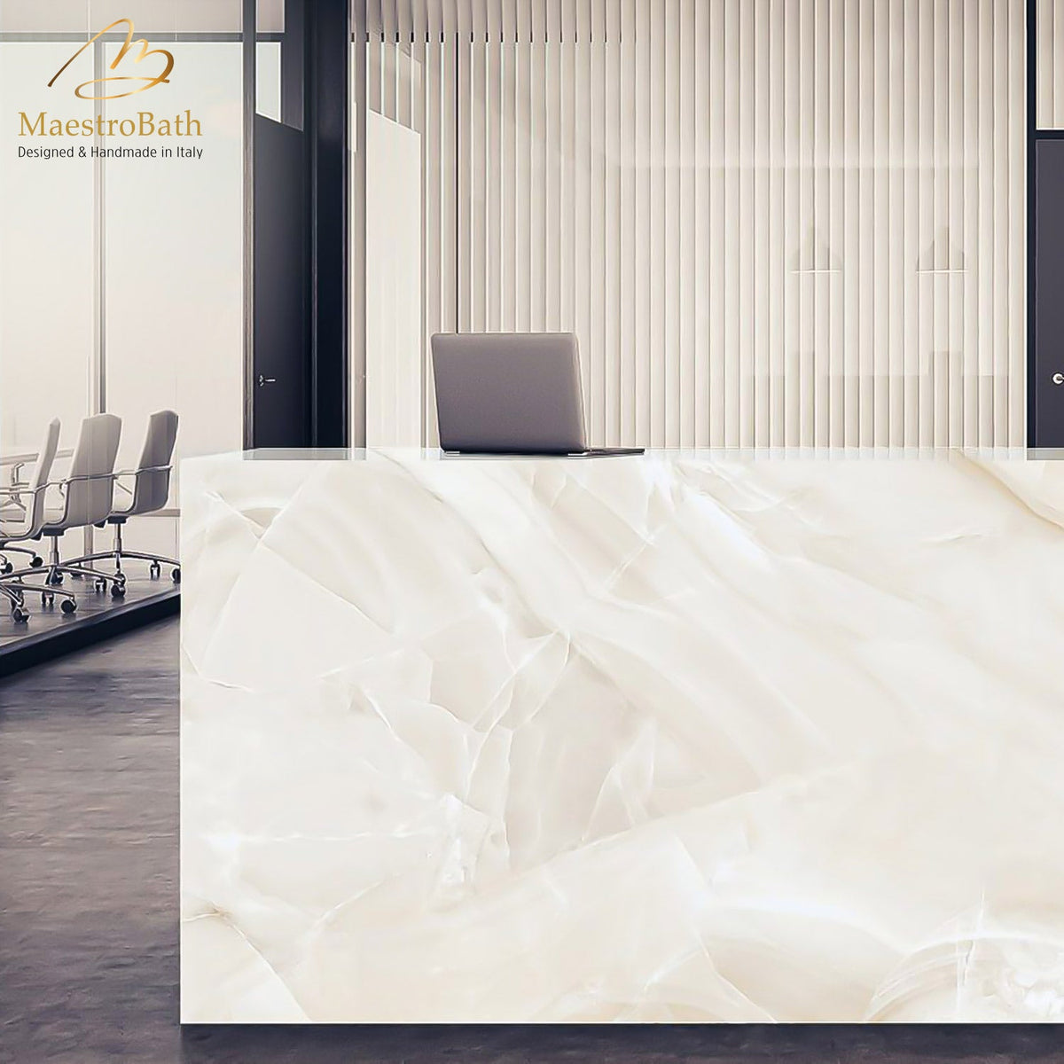 Pearl Luxury Tile, shown in white and gold, 62.9 inch by 31.4 inch per panel