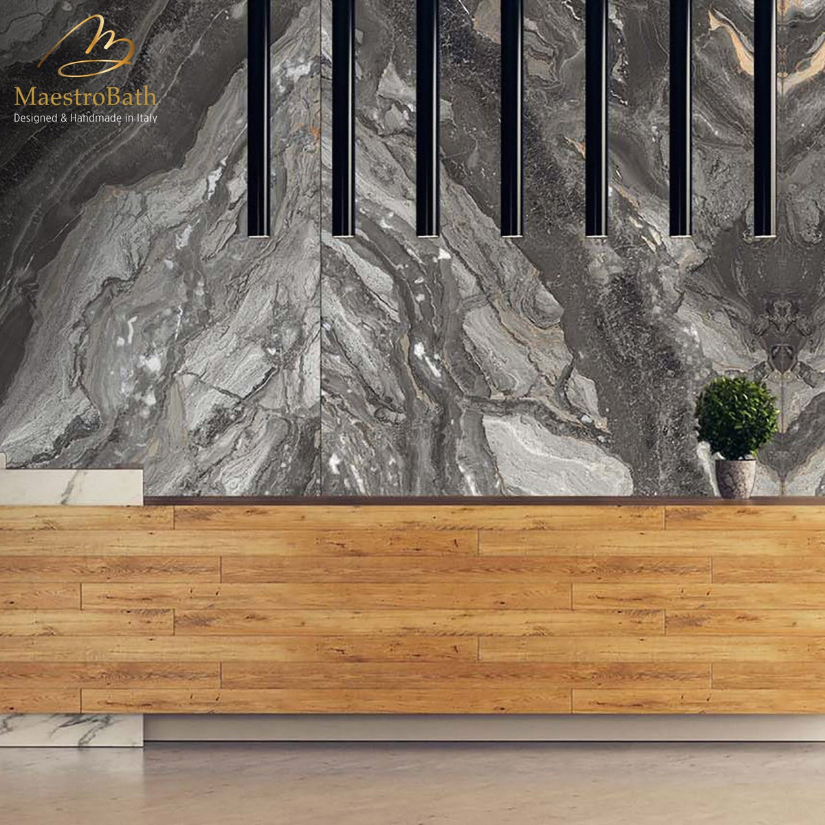 Rock Luxury Tile, shown in gray, 62.9 inch by 31.4 inch per panel