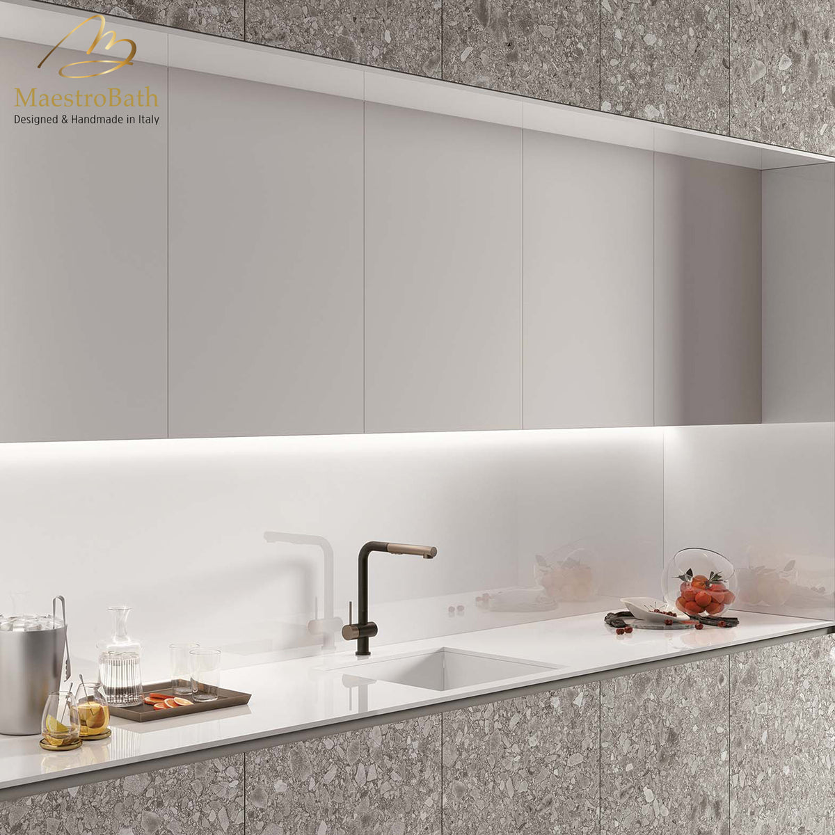 Absolute White Luxury Tile, shown in white, 125.9 inch by 62.9 inch per panel