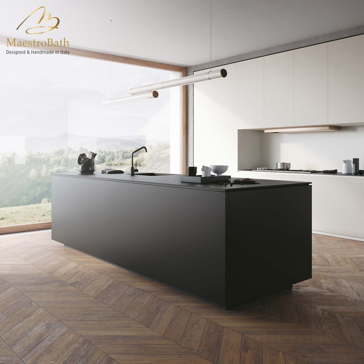 Absolute Black Luxury Tile, shown in black, 125.9 inch by 62.9 inch per panel