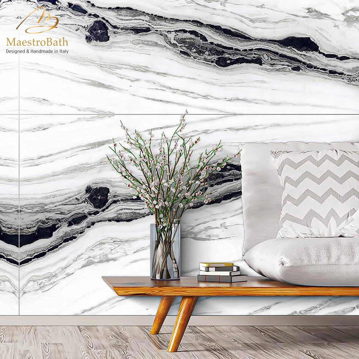 Zebra Luxury Tile, shown in black and white, 62.9 inch by 31.4 inch per panel