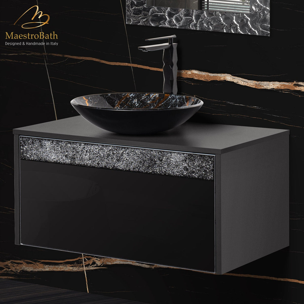 Alba Modern Single Vanity - Base Only, made of wood set with Murano crystals #Size_32"