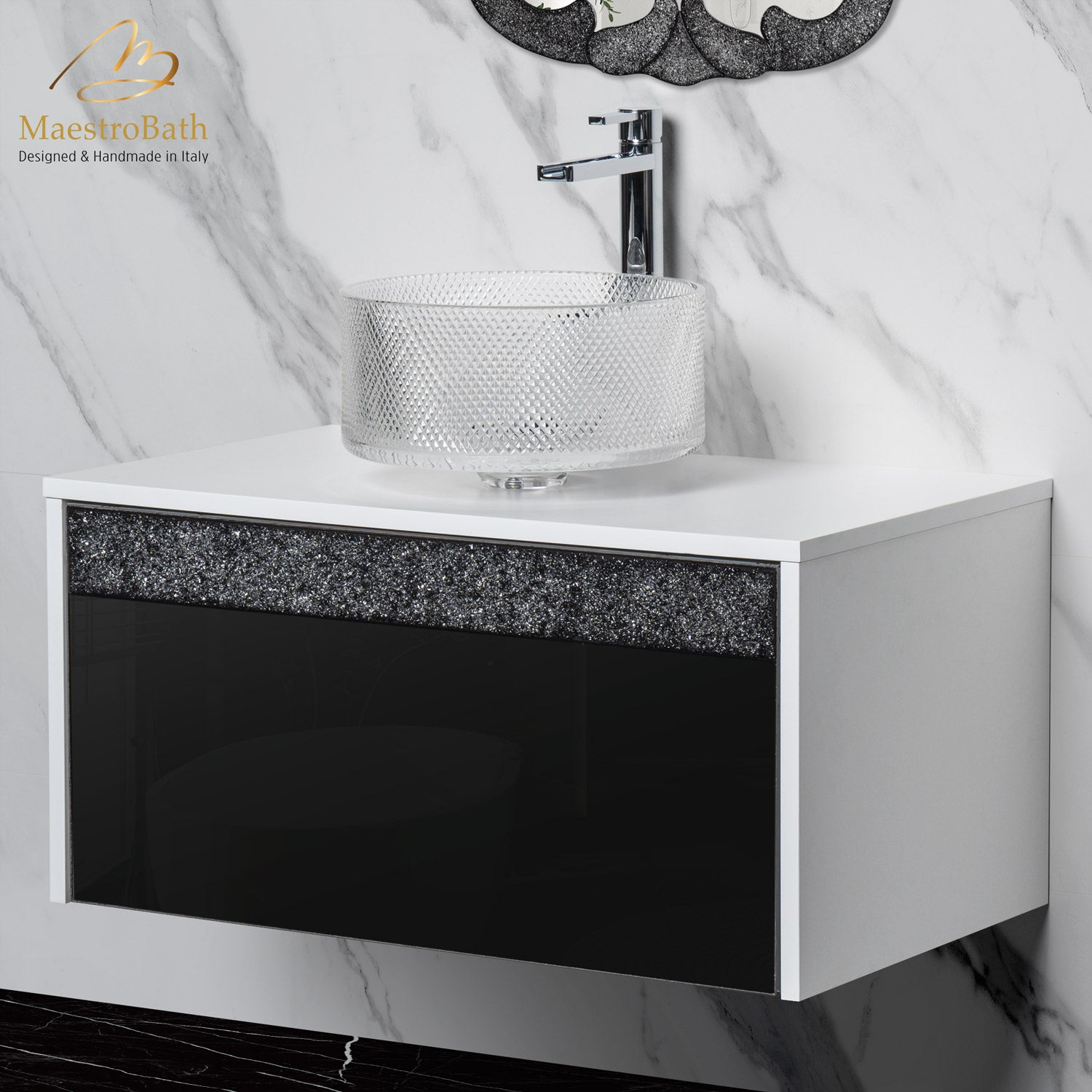 Alba Modern Single Vanity #color_white and black