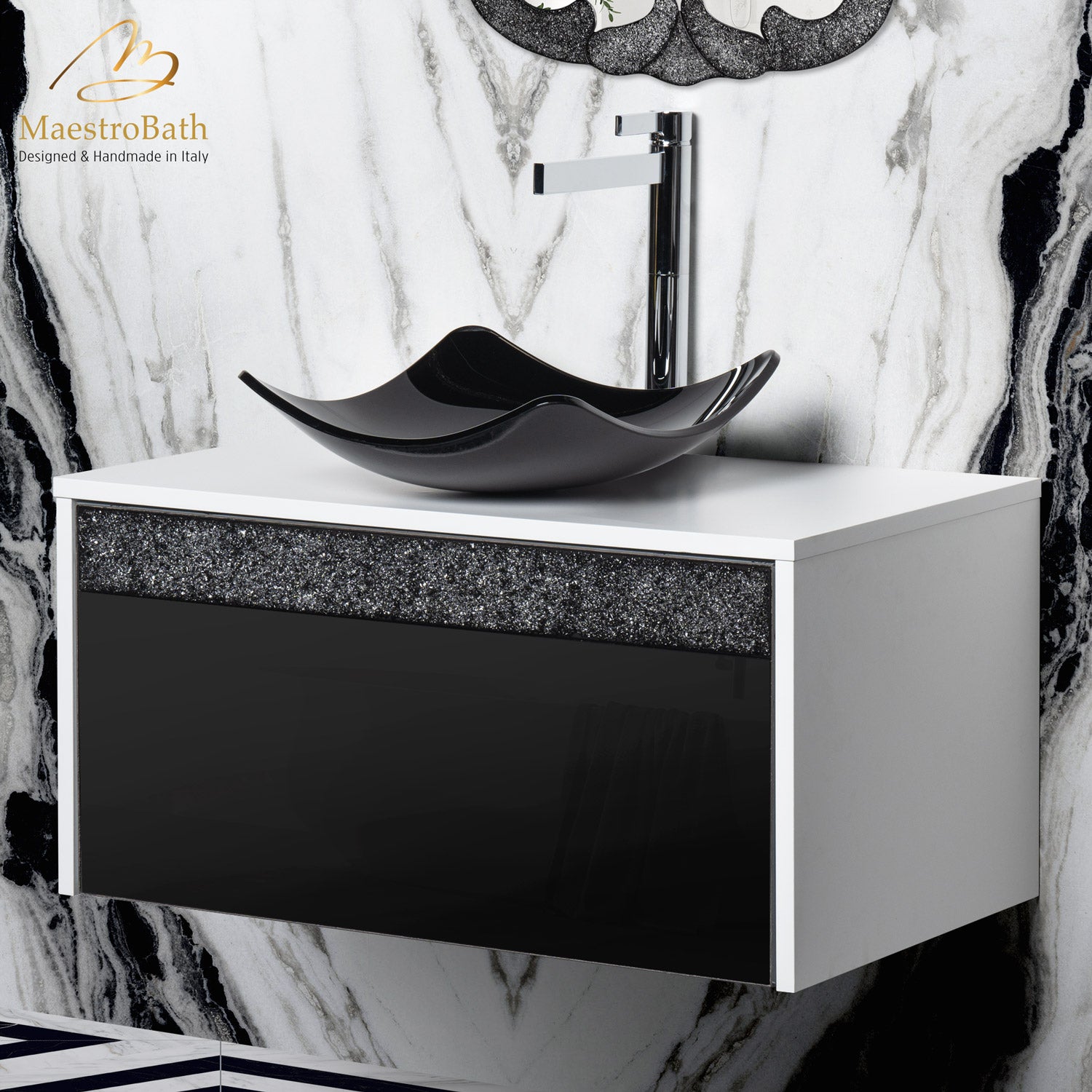 Alba Modern Single Vanity #color_white and black