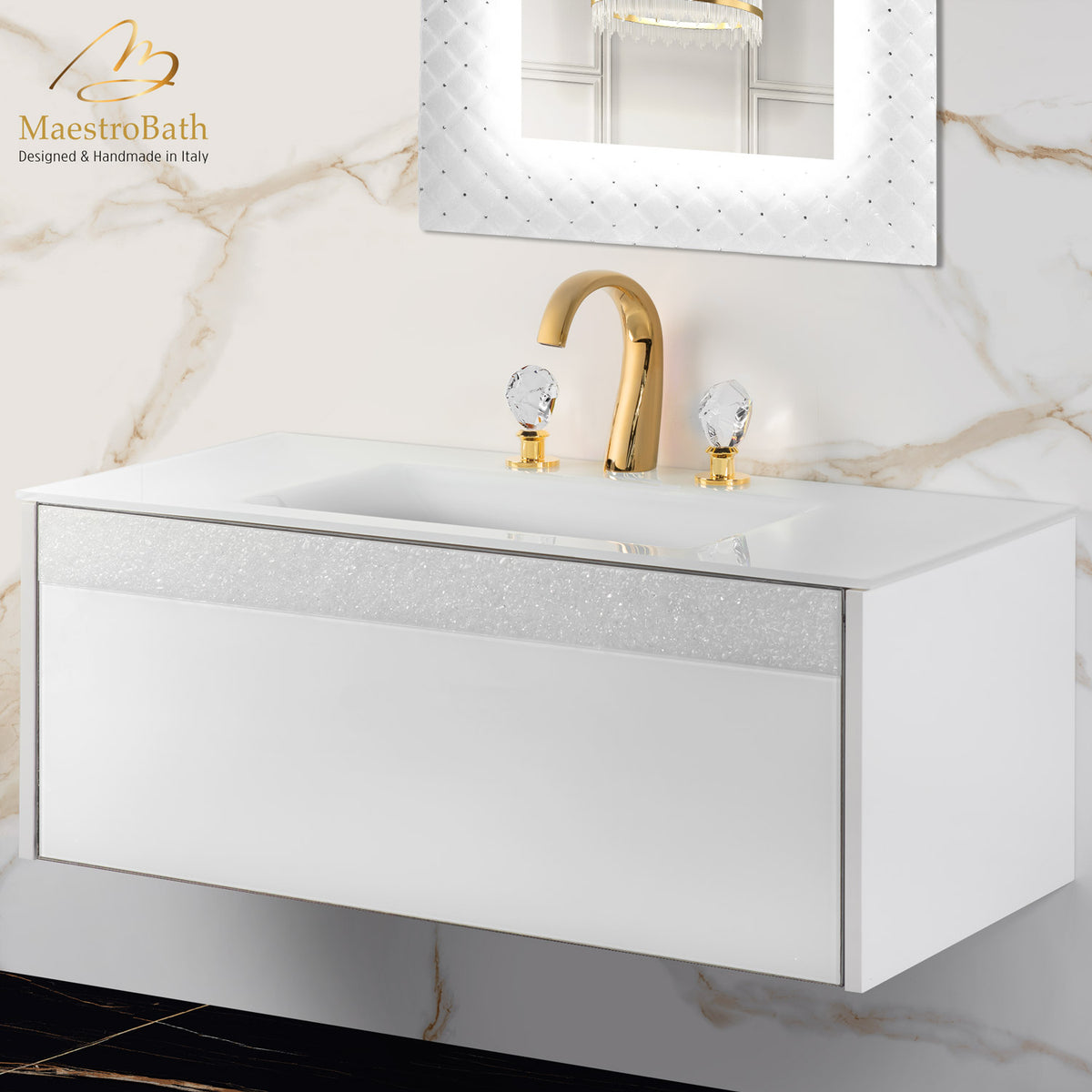 Murano glass bathroom vanity, made of wood set with Murano crystals #Size_40"