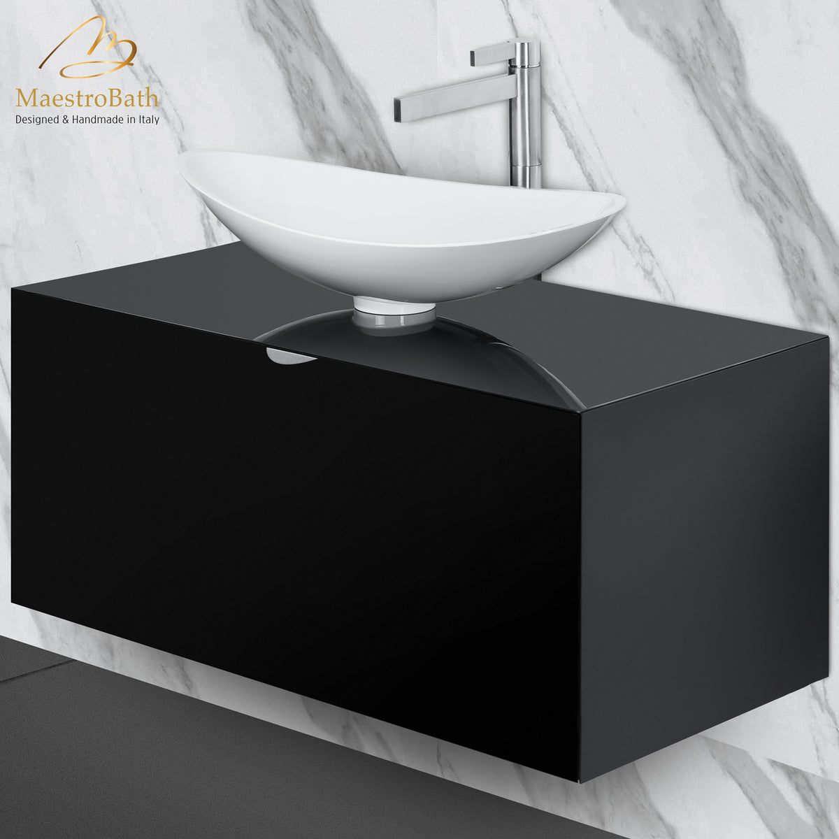 Wood bathroom vanity, shown in black, 40 inch wide, made of solid wood #color_black