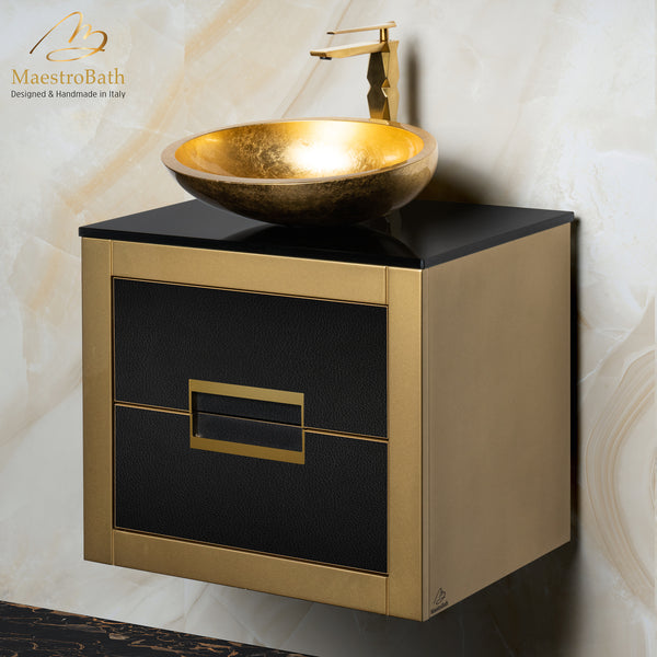 Danya Gold Leather Modern Bathroom Vanity 24 Inch #glass top_flat